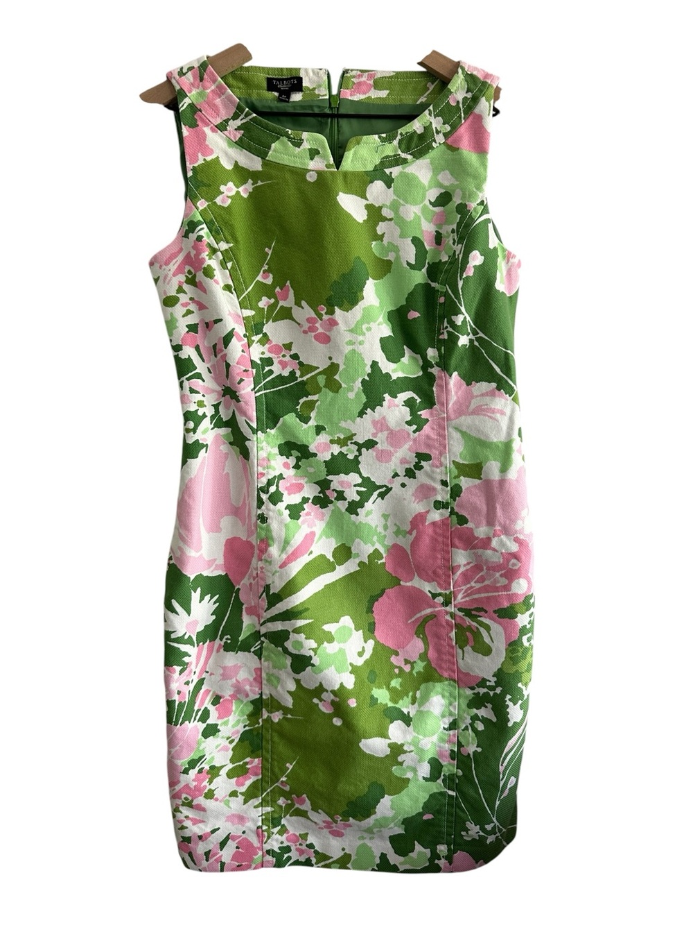 Talbots Dress 6 Pink and Green Floral Sheath Summer Pastel Garden Party Shower